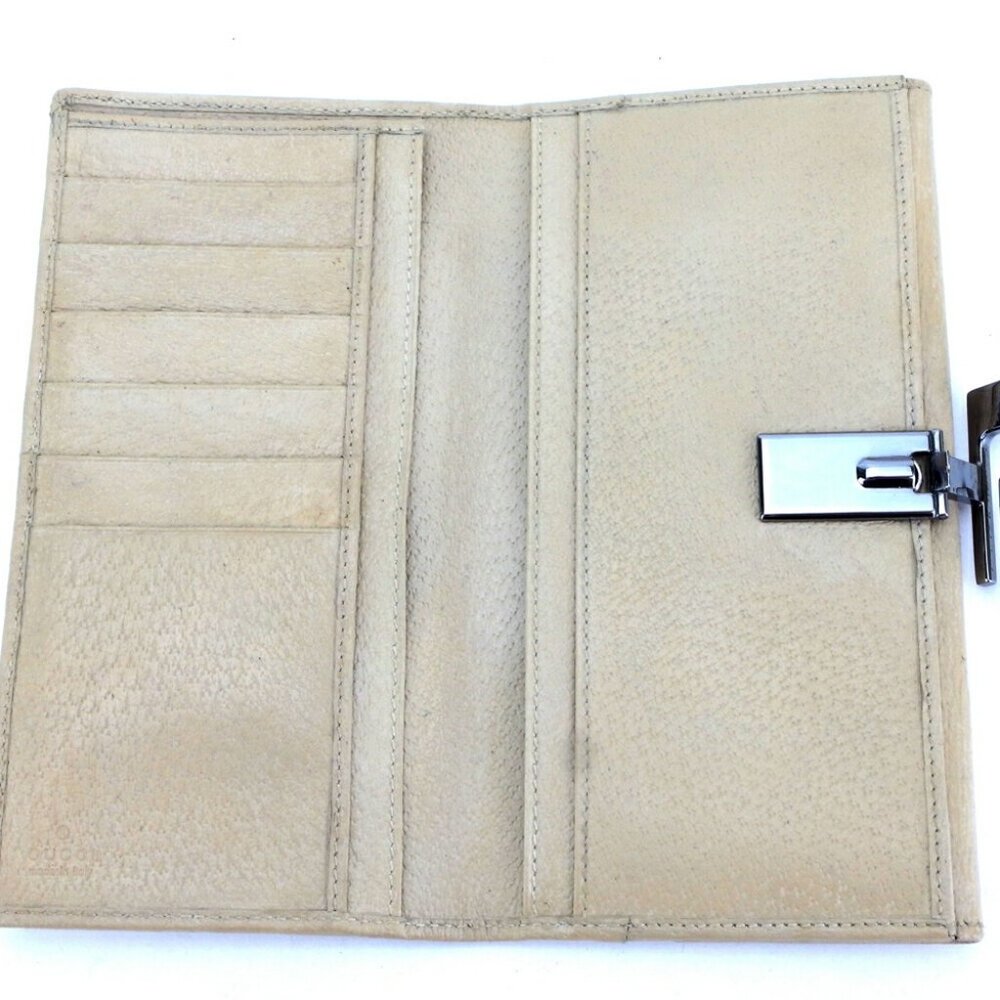 GUCCI long wallet G mark beige leather Authentic USED H704 - Picture 2 of 8